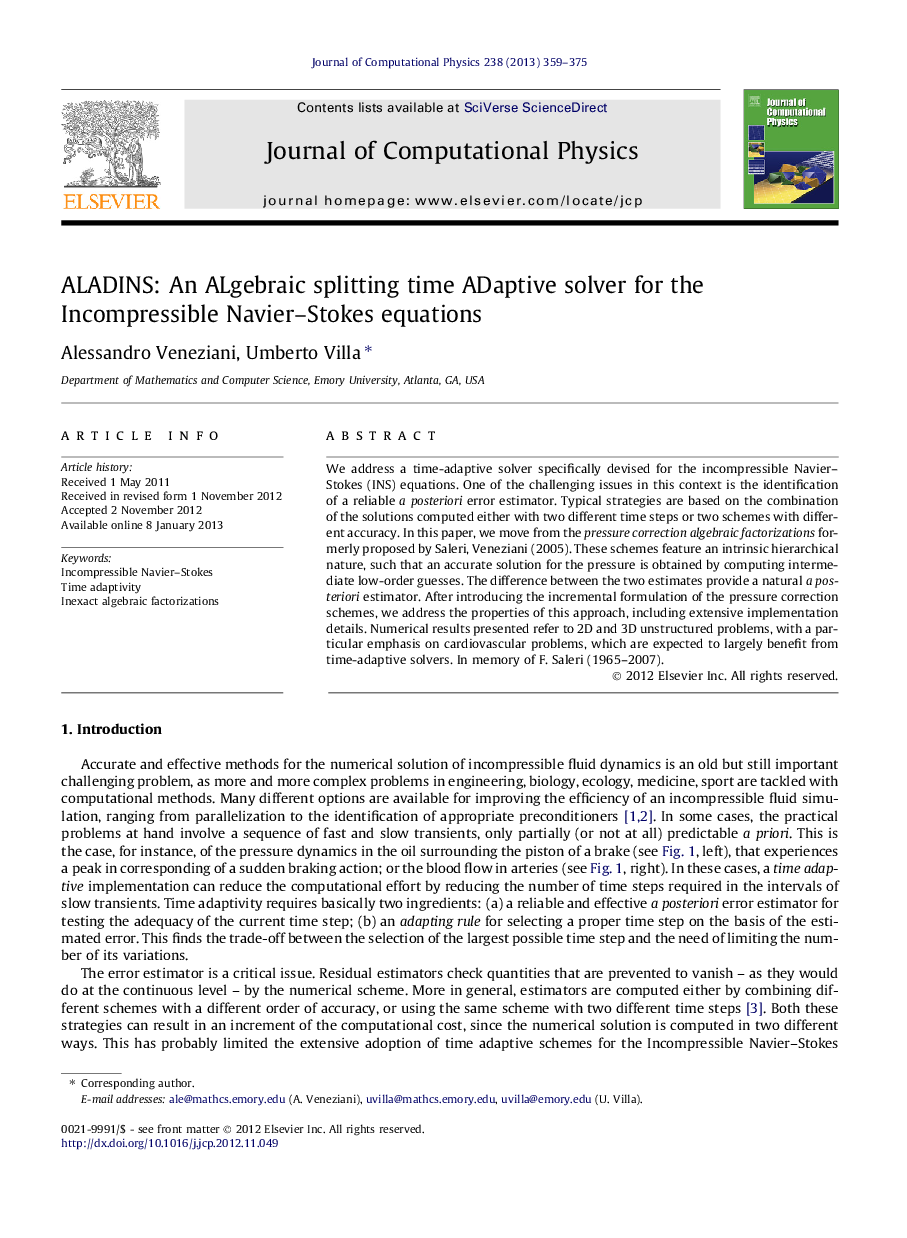 ALADINS: An ALgebraic splitting time ADaptive solver for the Incompressible Navier–Stokes equations