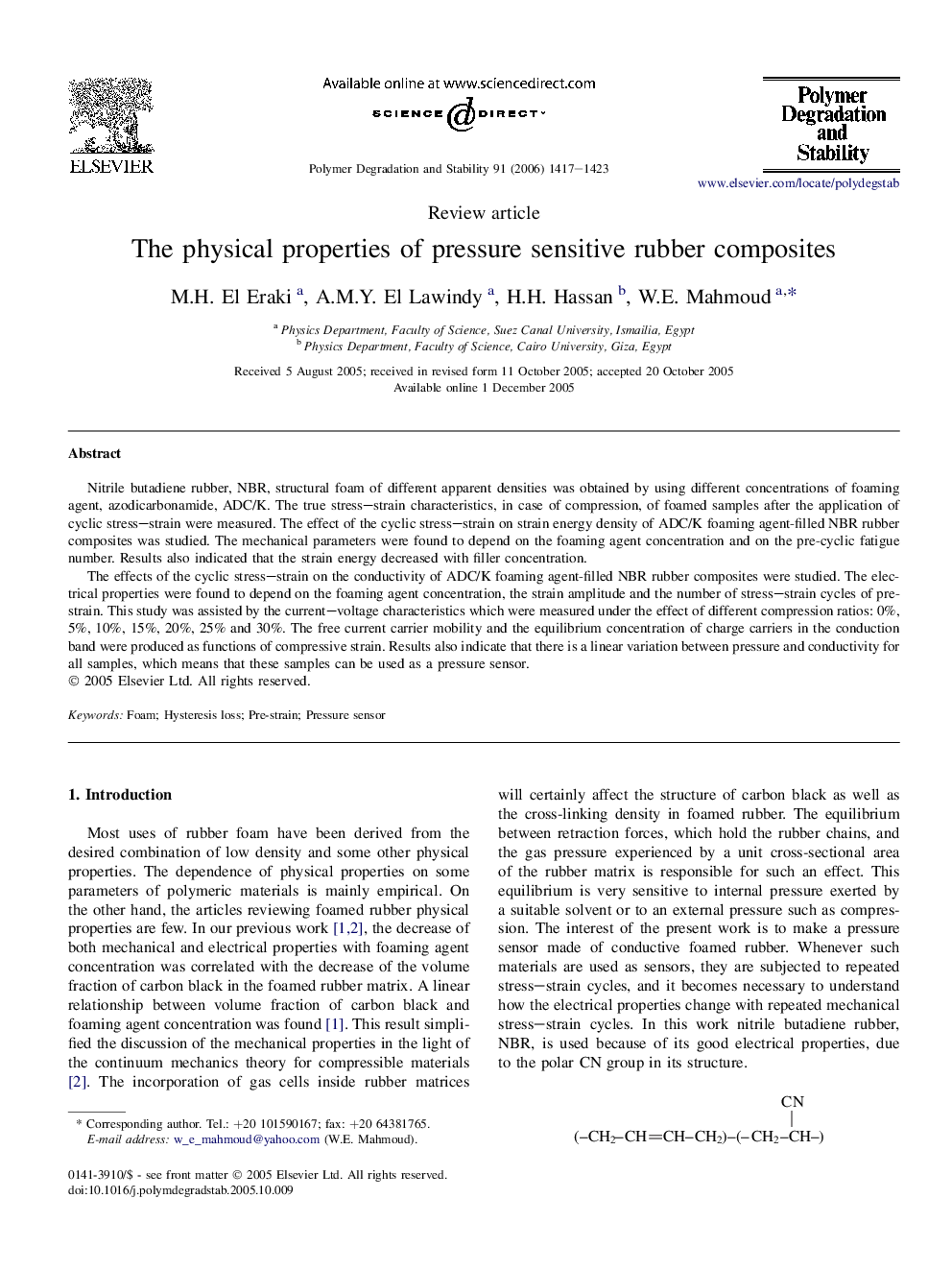 Review articleThe physical properties of pressure sensitive rubber composites