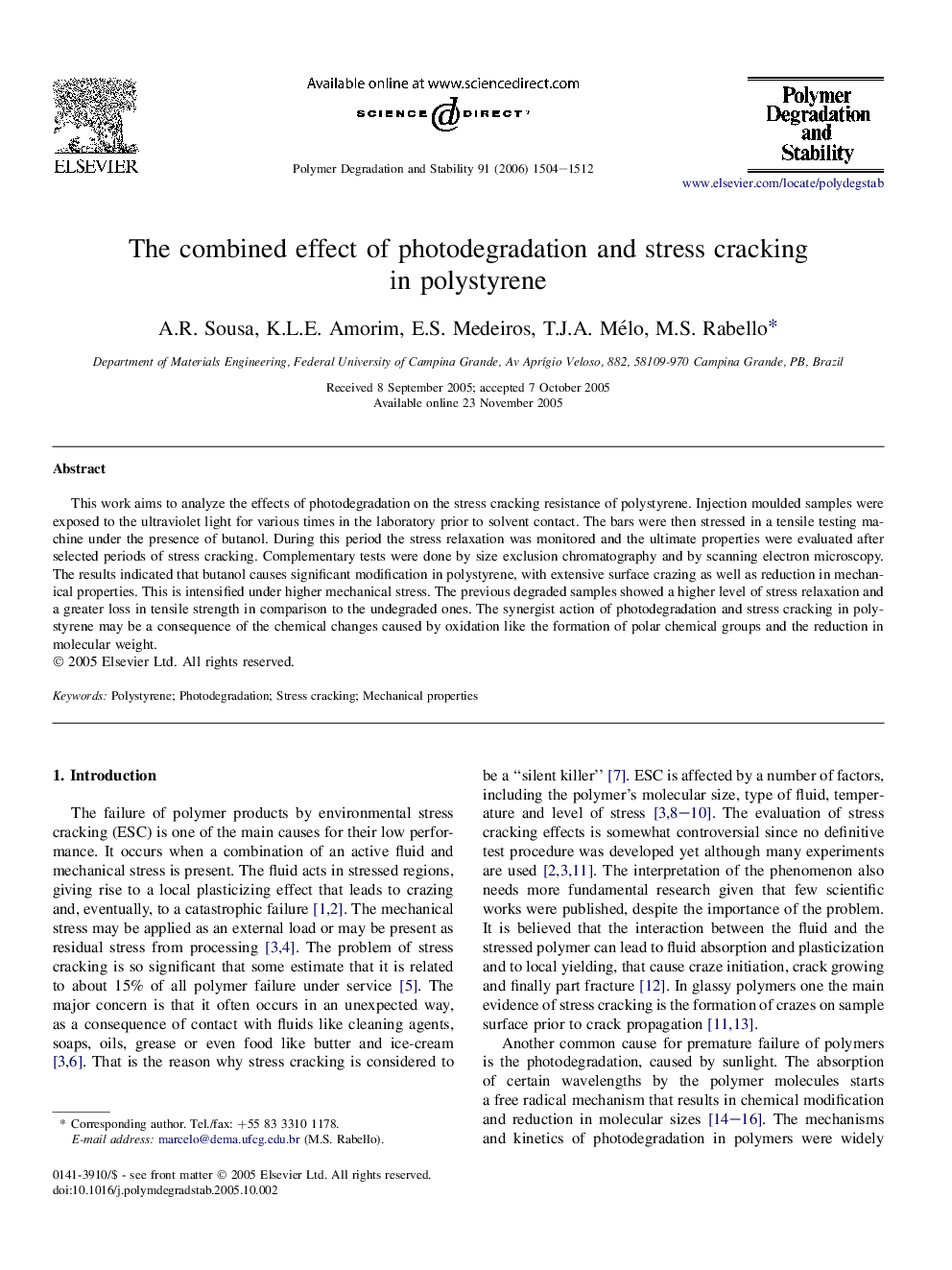 The combined effect of photodegradation and stress cracking in polystyrene