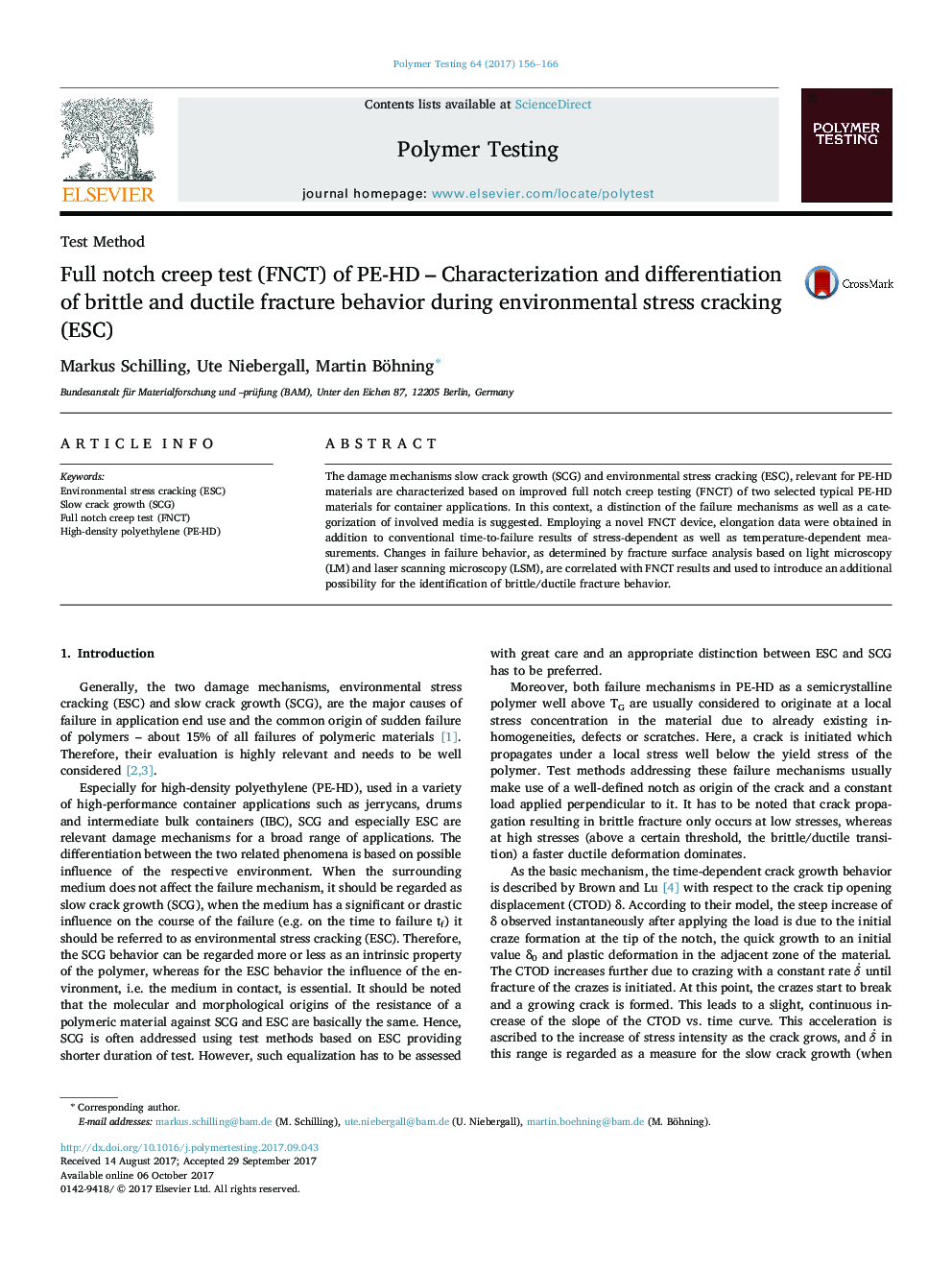 Test MethodFull notch creep test (FNCT) of PE-HD - Characterization and differentiation of brittle and ductile fracture behavior during environmental stress cracking (ESC)