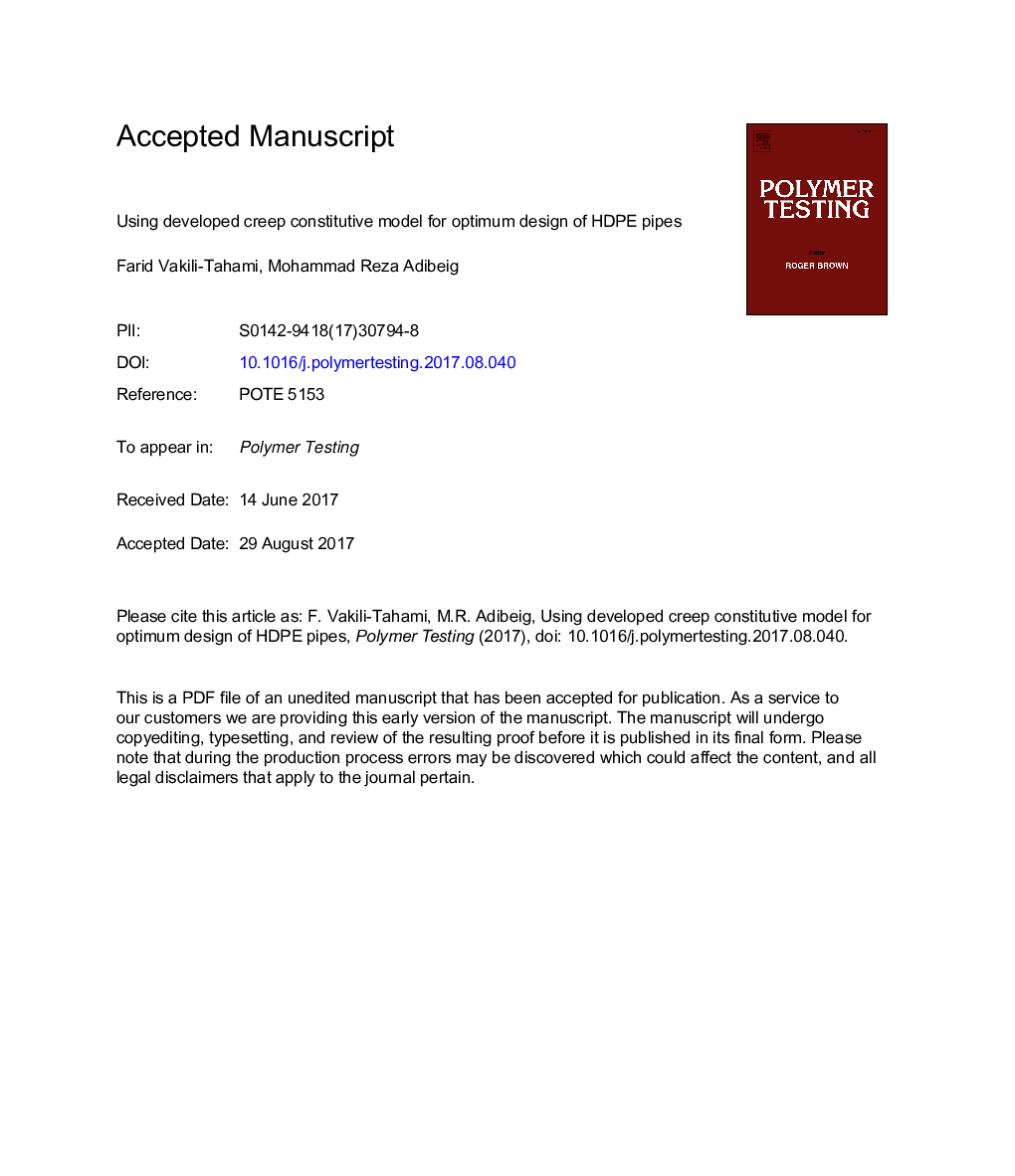 Using developed creep constitutive model for optimum design of HDPE pipes