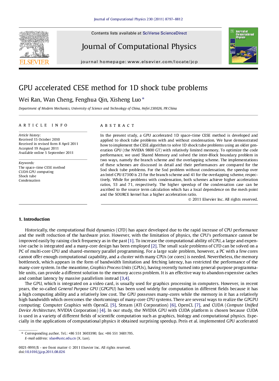 GPU accelerated CESE method for 1D shock tube problems