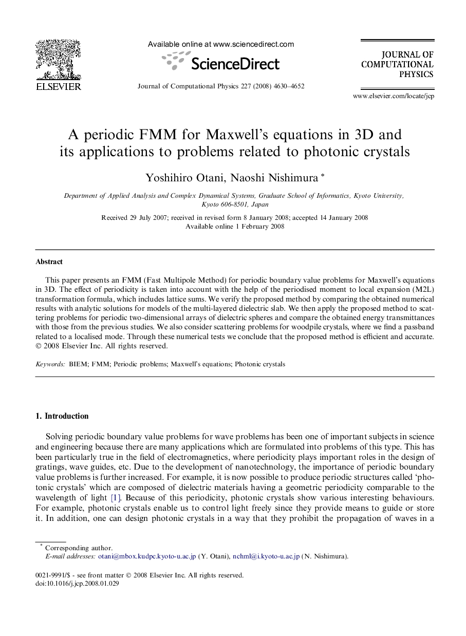 A periodic FMM for Maxwell’s equations in 3D and its applications to problems related to photonic crystals