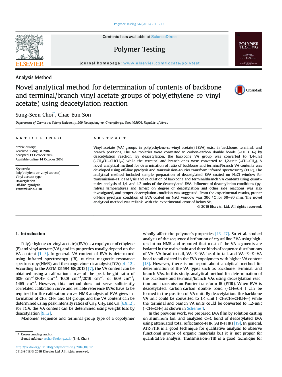 Novel analytical method for determination of contents of backbone and terminal/branch vinyl acetate groups of poly(ethylene-co-vinyl acetate) using deacetylation reaction