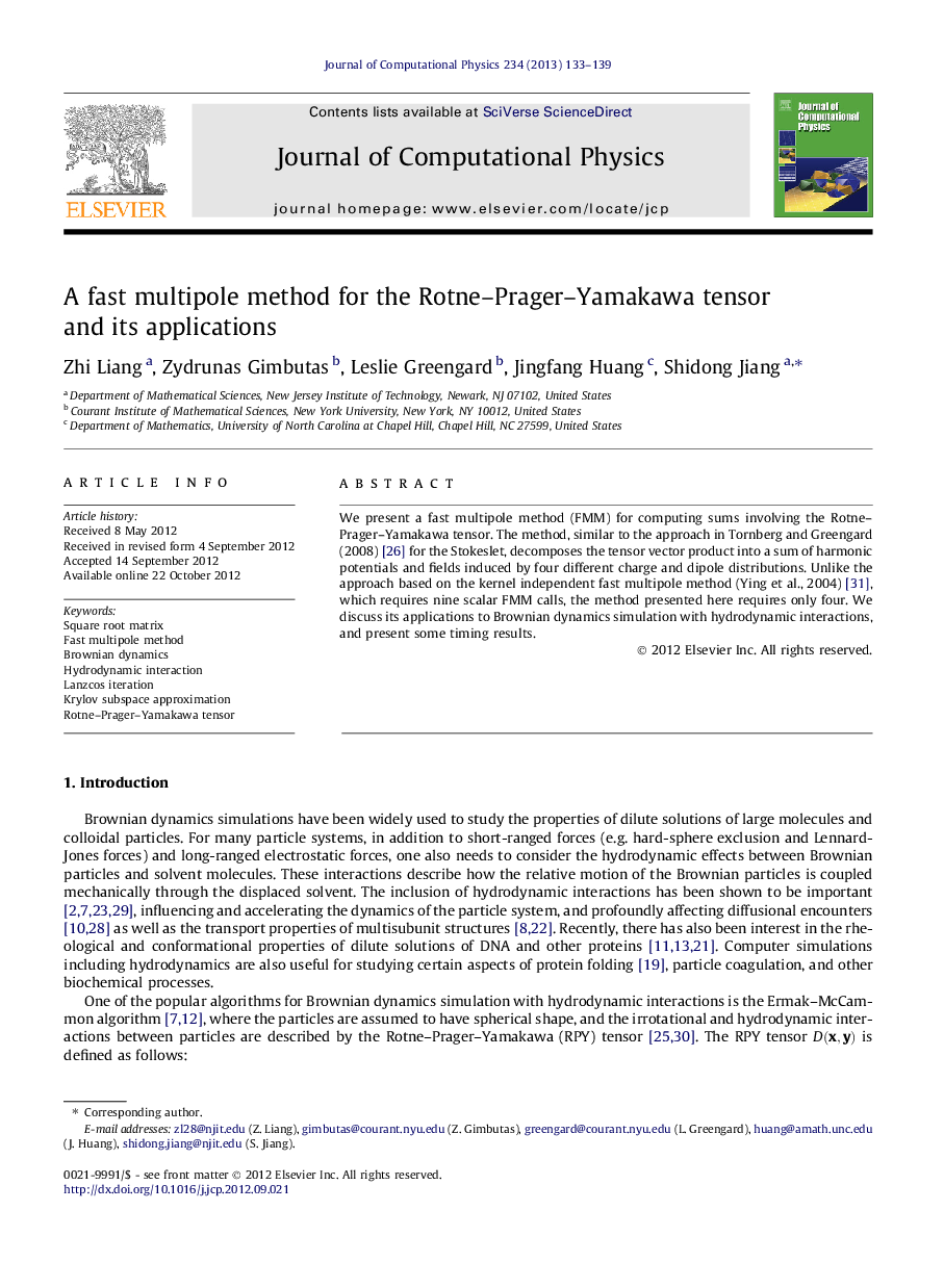 A fast multipole method for the Rotne–Prager–Yamakawa tensor and its applications