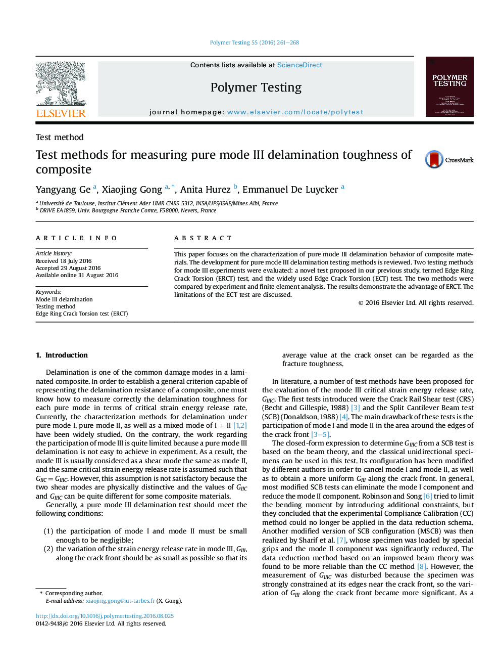 Test methodTest methods for measuring pure mode III delamination toughness of composite