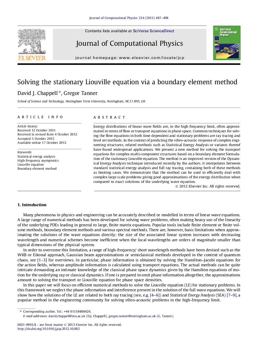 Solving the stationary Liouville equation via a boundary element method