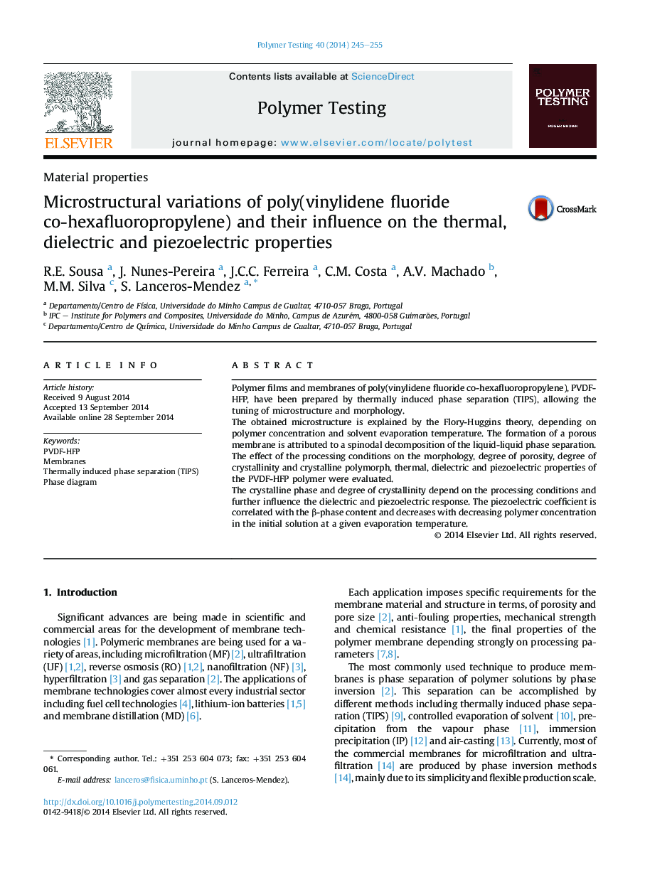 Material propertiesMicrostructural variations of poly(vinylidene fluoride co-hexafluoropropylene) and their influence on the thermal, dielectric and piezoelectric properties