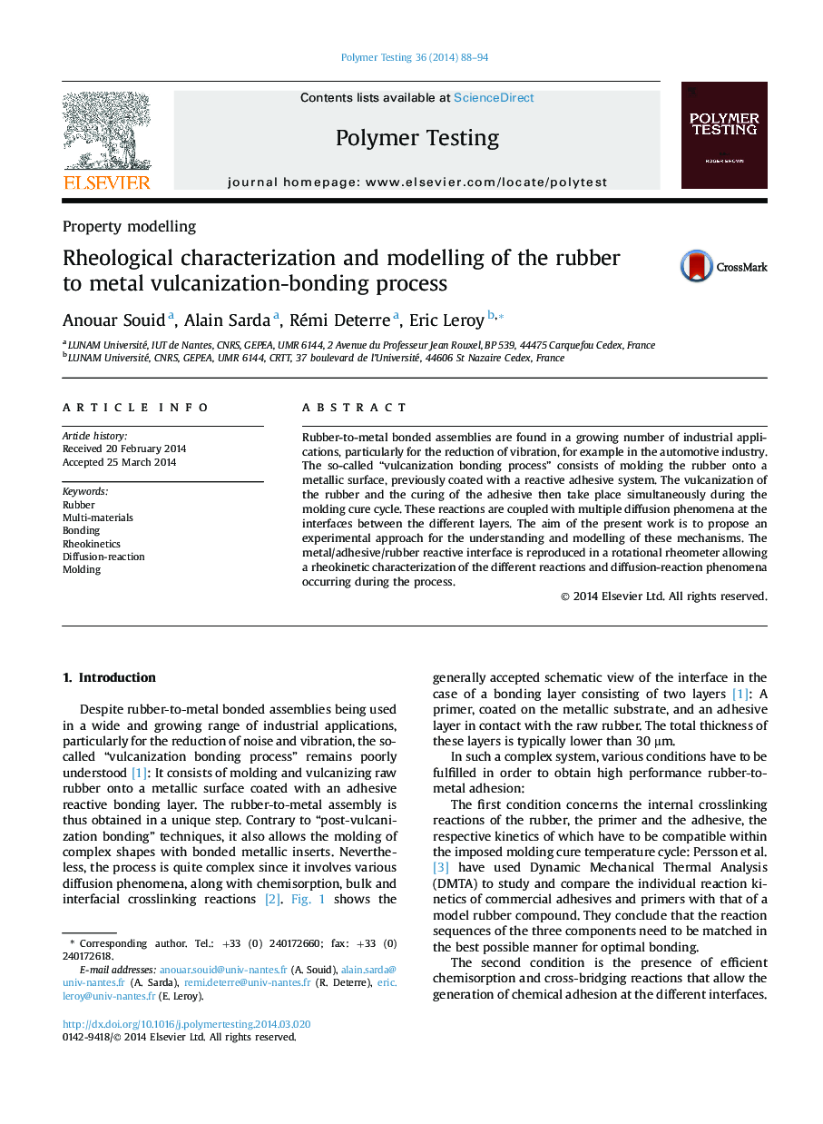 Property modellingRheological characterization and modelling of the rubber to metal vulcanization-bonding process