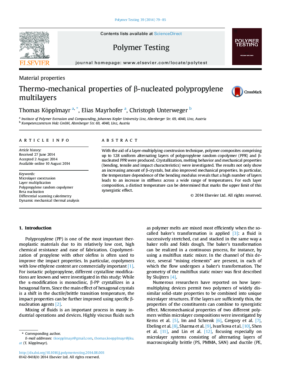 Material propertiesThermo-mechanical properties of Î²-nucleated polypropylene multilayers