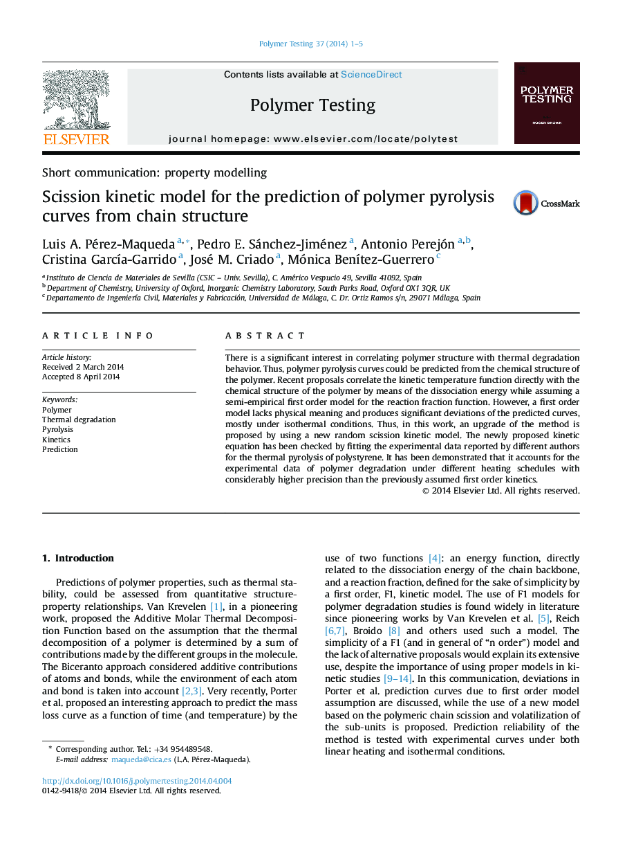 Scission kinetic model for the prediction of polymer pyrolysis curves from chain structure