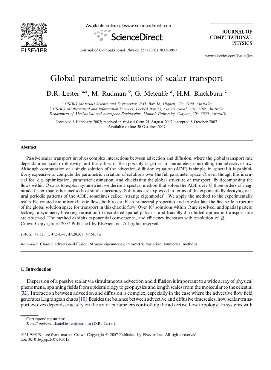 Global parametric solutions of scalar transport