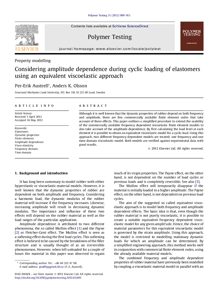 Considering amplitude dependence during cyclic loading of elastomers using an equivalent viscoelastic approach