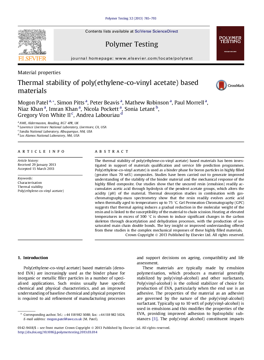 Thermal stability of poly(ethylene-co-vinyl acetate) based materials