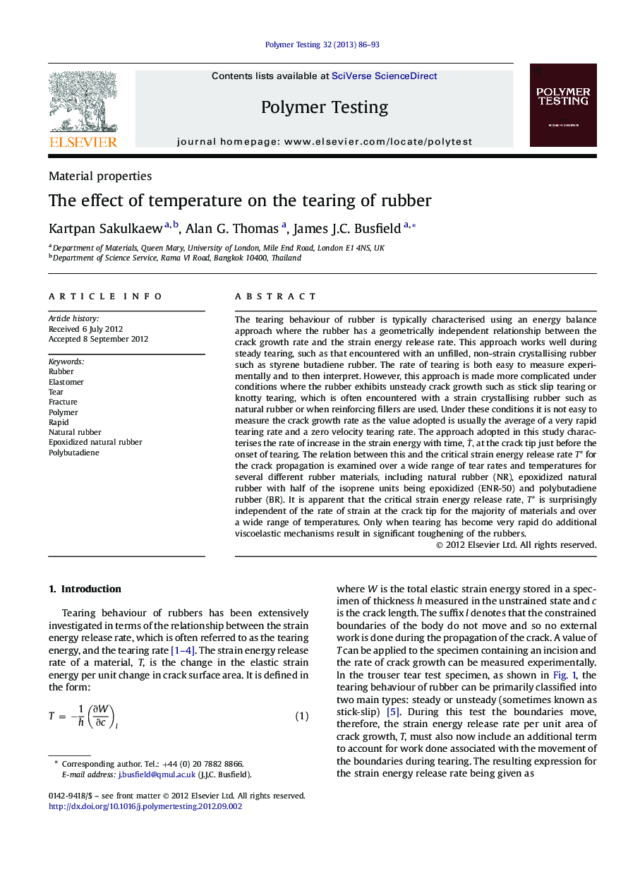 Material propertiesThe effect of temperature on the tearing of rubber