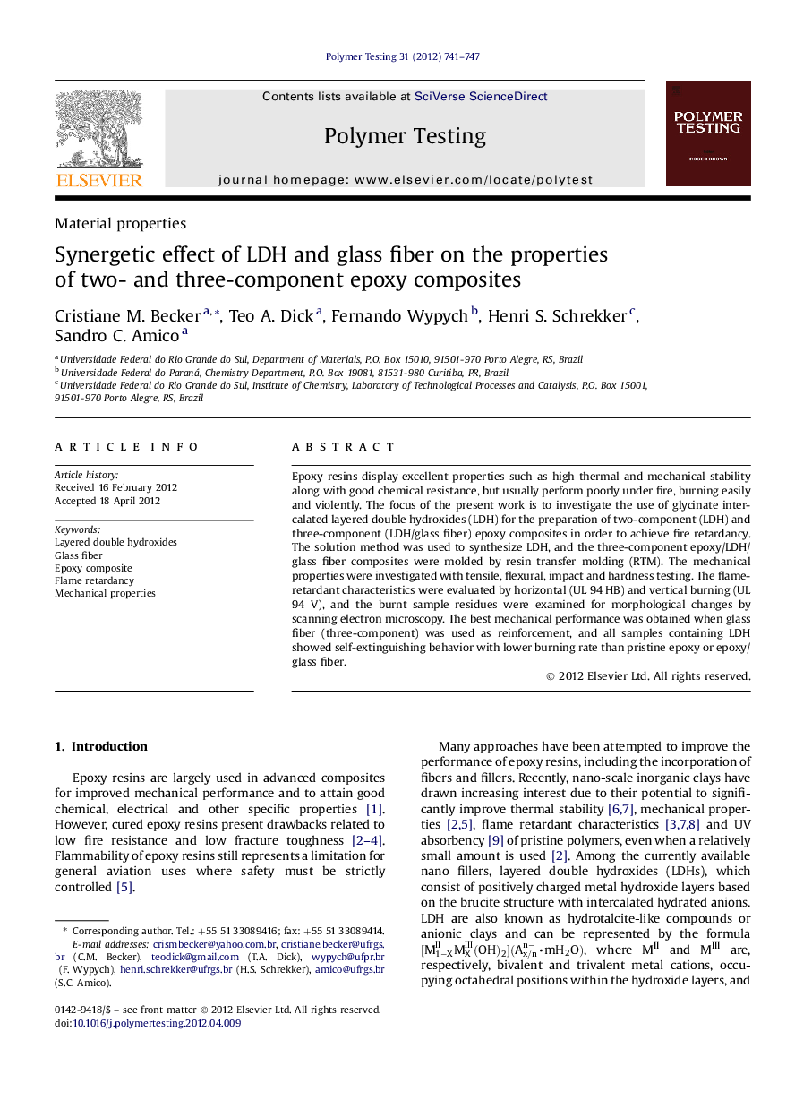 Synergetic effect of LDH and glass fiber on the properties of two- and three-component epoxy composites