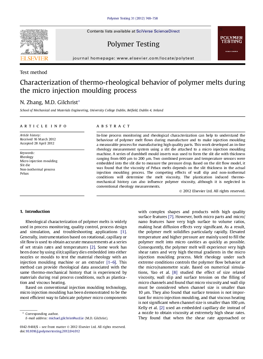 Characterization of thermo-rheological behavior of polymer melts during the micro injection moulding process