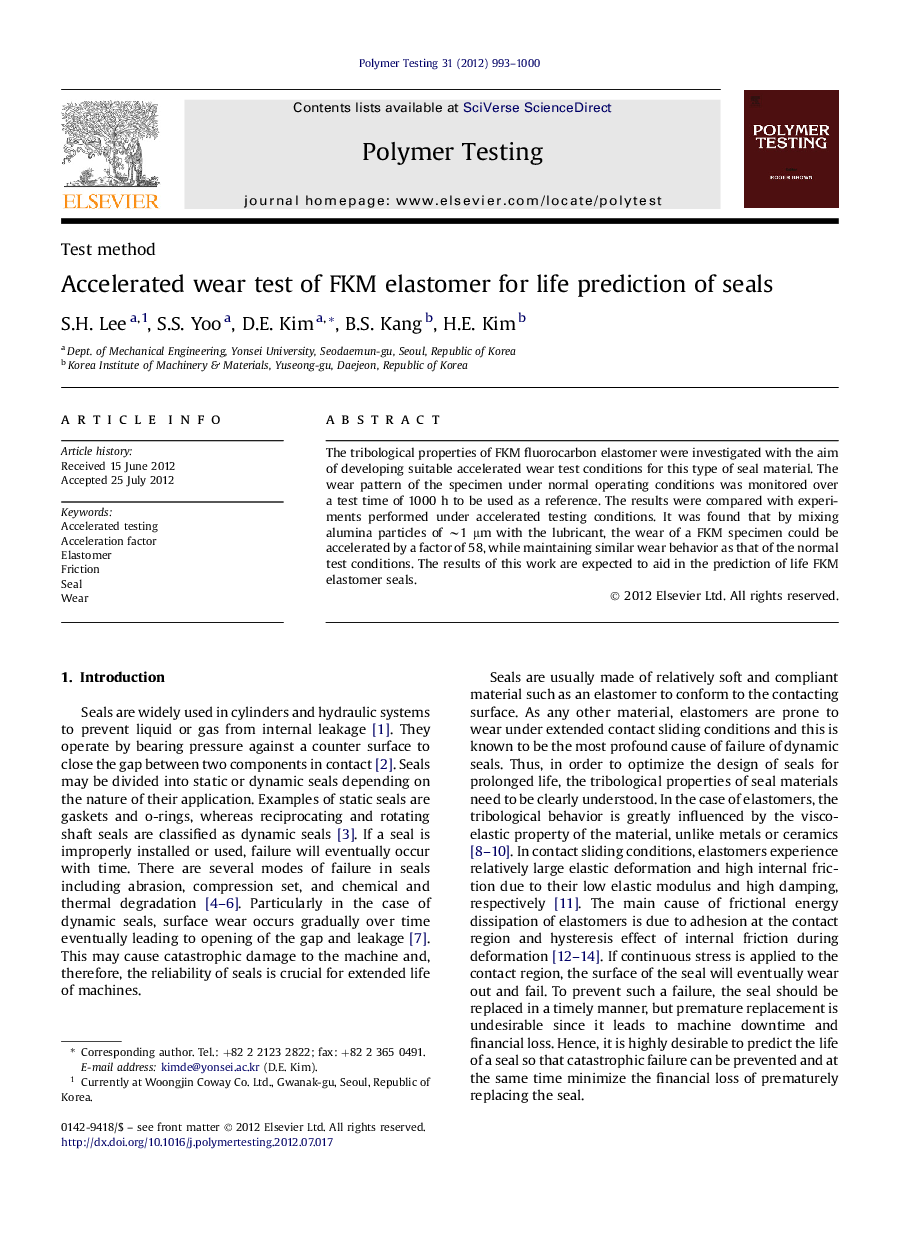 Accelerated wear test of FKM elastomer for life prediction of seals