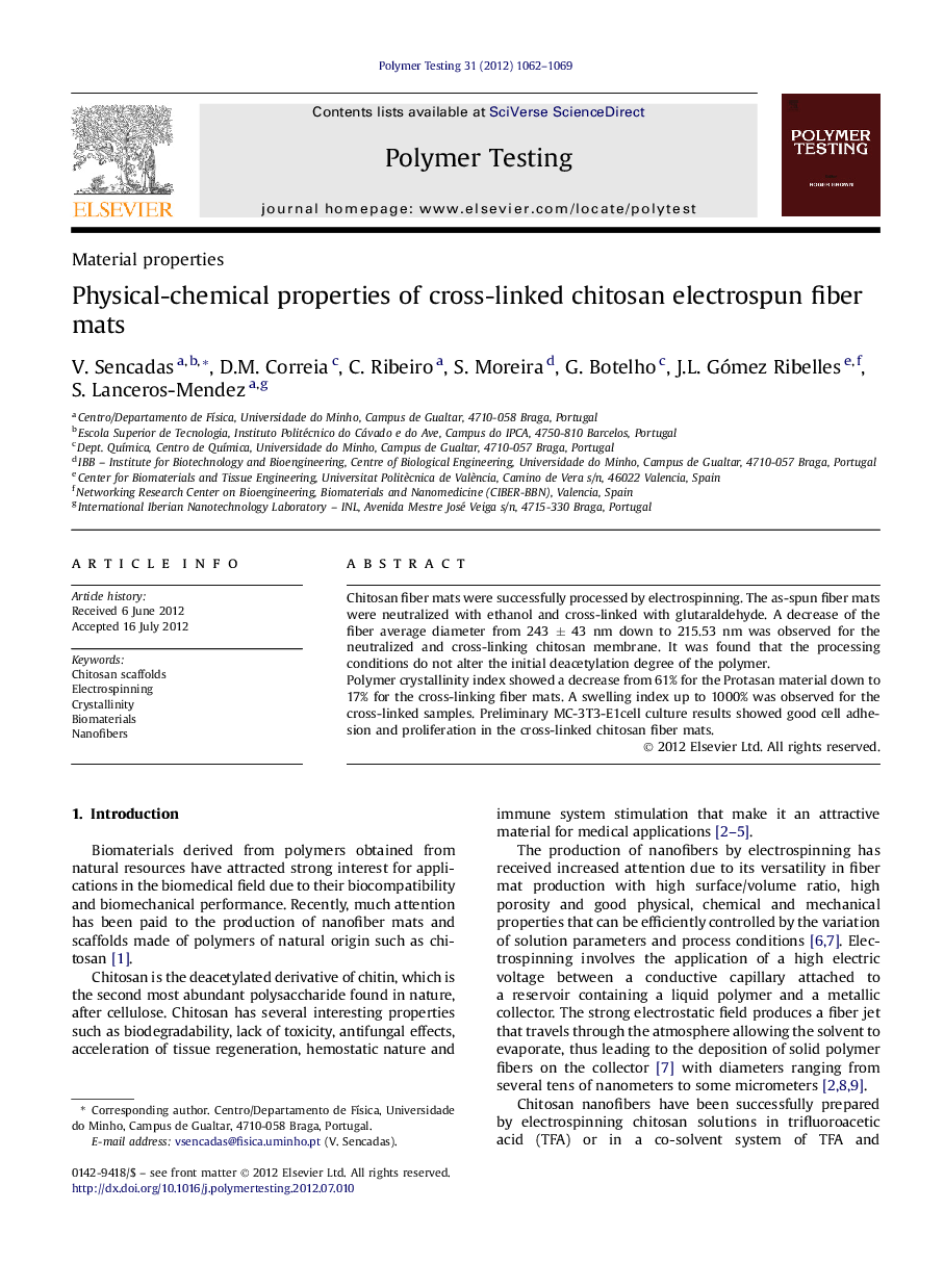 Material propertiesPhysical-chemical properties of cross-linked chitosan electrospun fiber mats