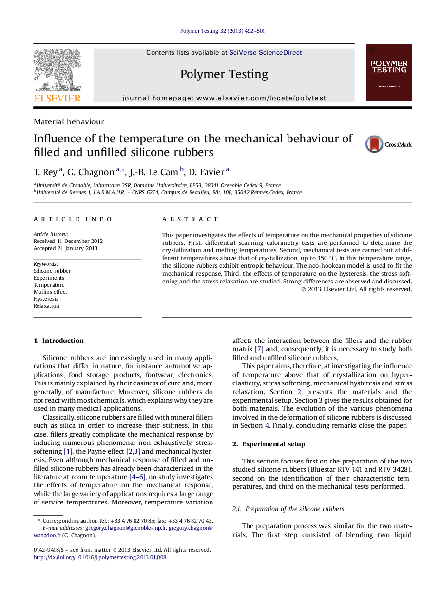 Influence of the temperature on the mechanical behaviour of filled and unfilled silicone rubbers