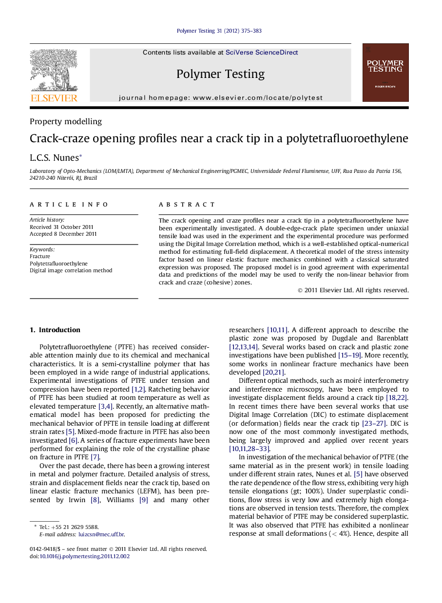 Crack-craze opening profiles near a crack tip in a polytetrafluoroethylene