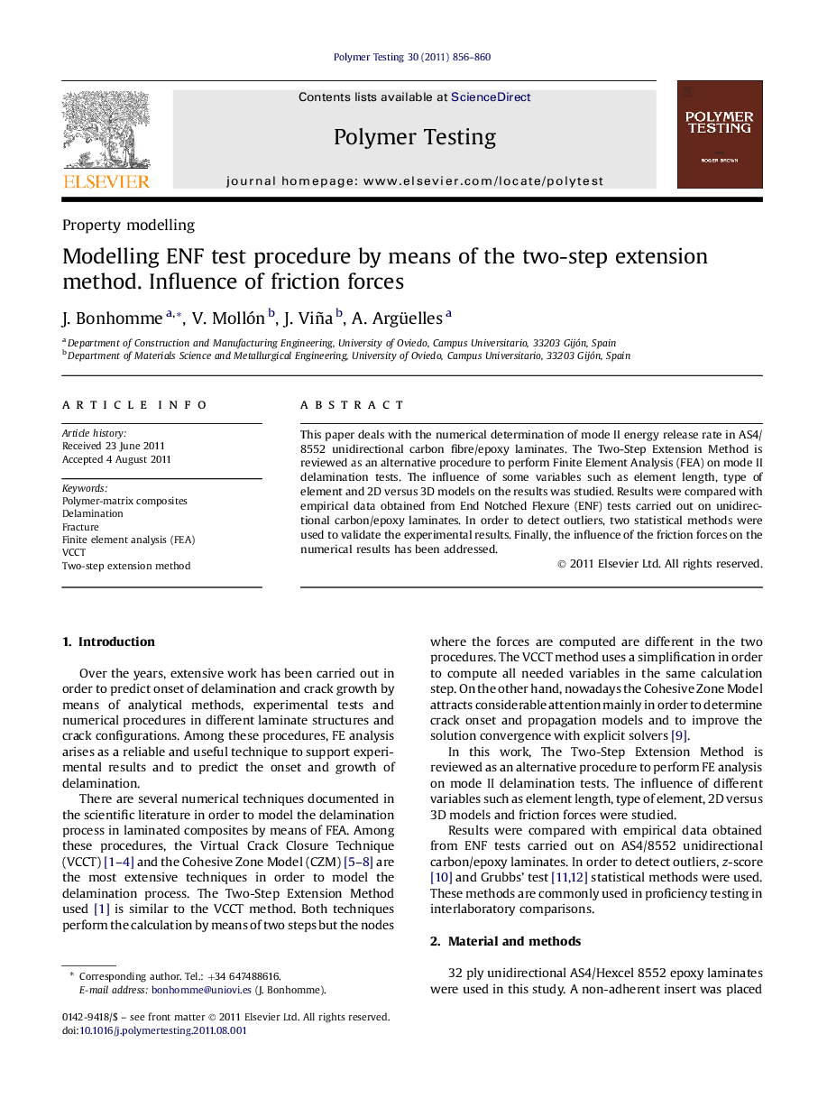 Property modellingModelling ENF test procedure by means of the two-step extension method. Influence of friction forces