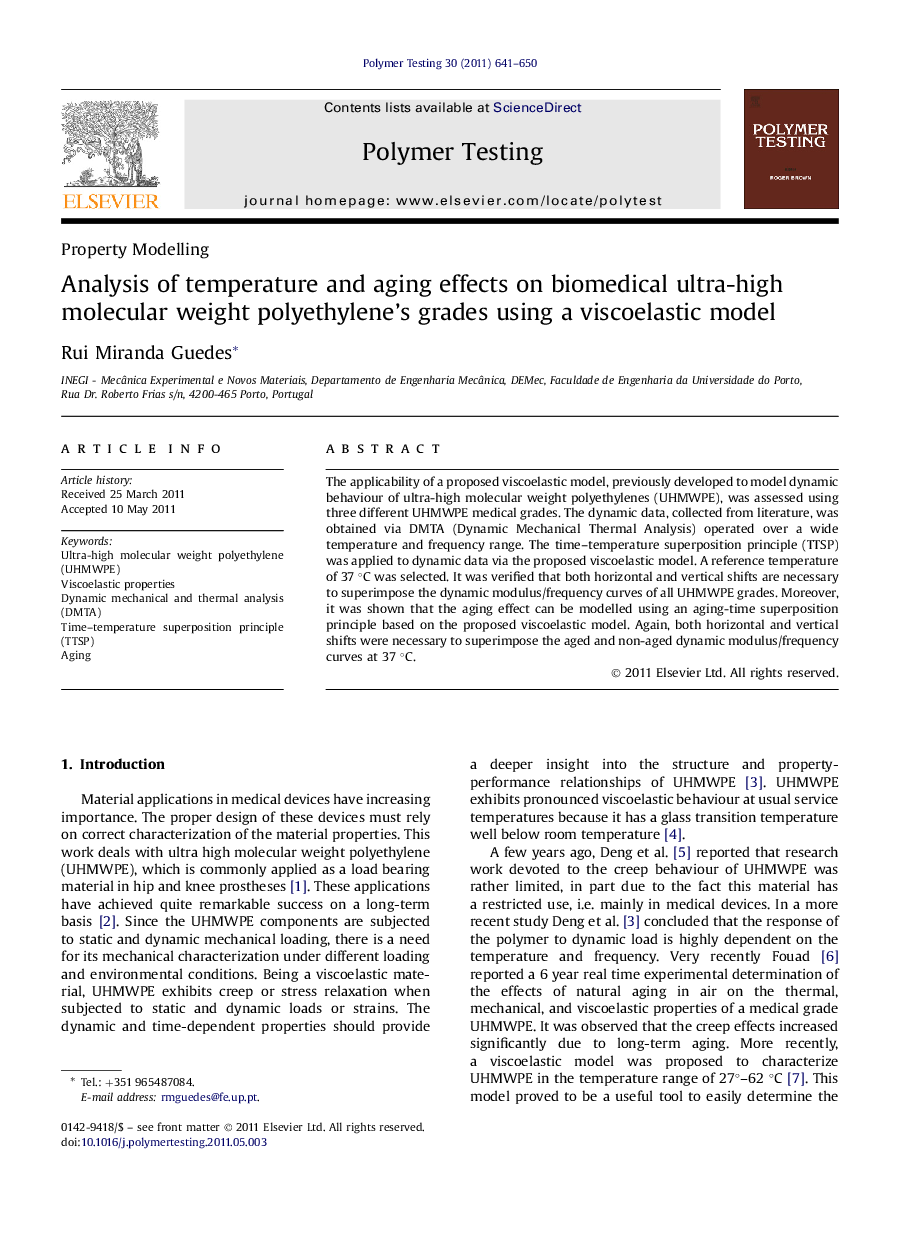 Property ModellingAnalysis of temperature and aging effects on biomedical ultra-high molecular weight polyethylene's grades using a viscoelastic model