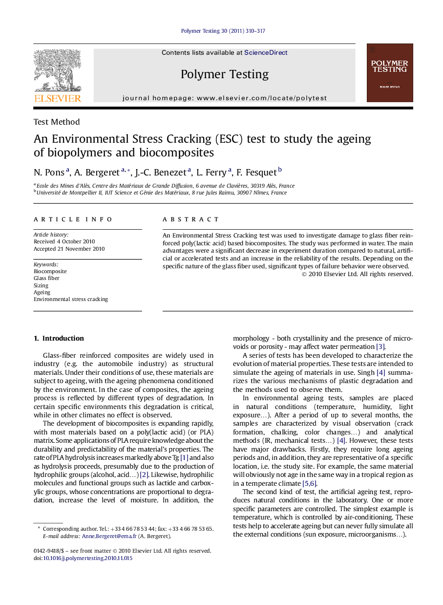 An Environmental Stress Cracking (ESC) test to study the ageing of biopolymers and biocomposites