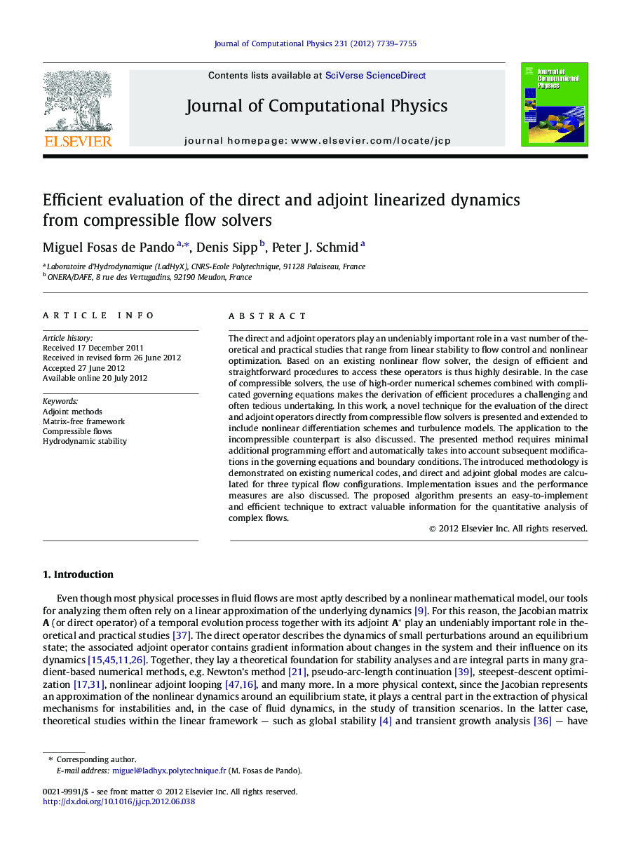 Efficient evaluation of the direct and adjoint linearized dynamics from compressible flow solvers