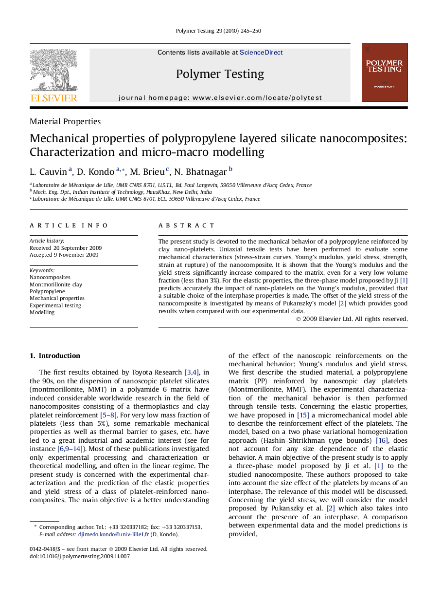 Mechanical properties of polypropylene layered silicate nanocomposites: Characterization and micro-macro modelling