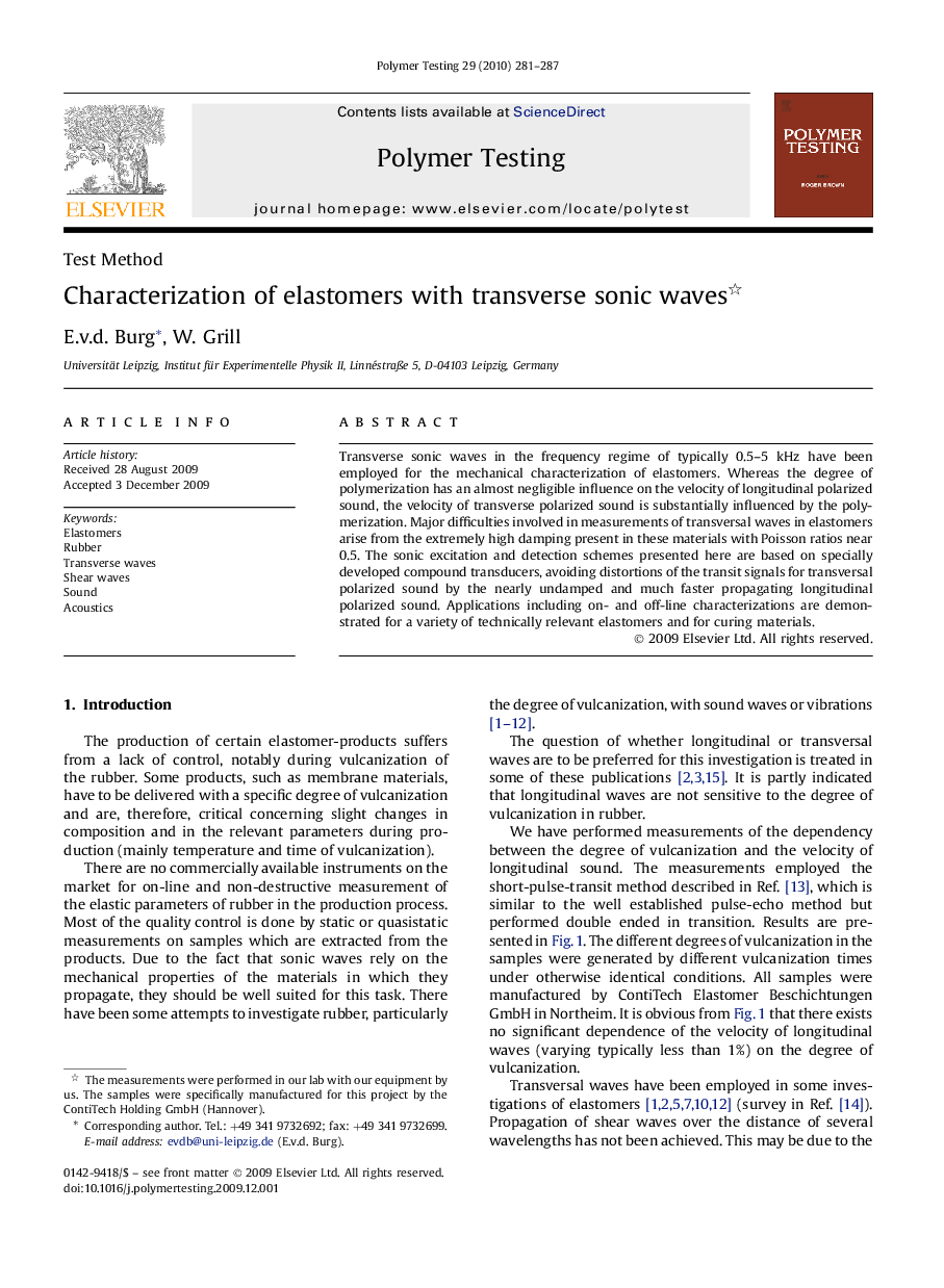 عکس صفحه اول مقاله: Characterization of elastomers with transverse sonic waves Characterization of elastomers with transverse sonic waves