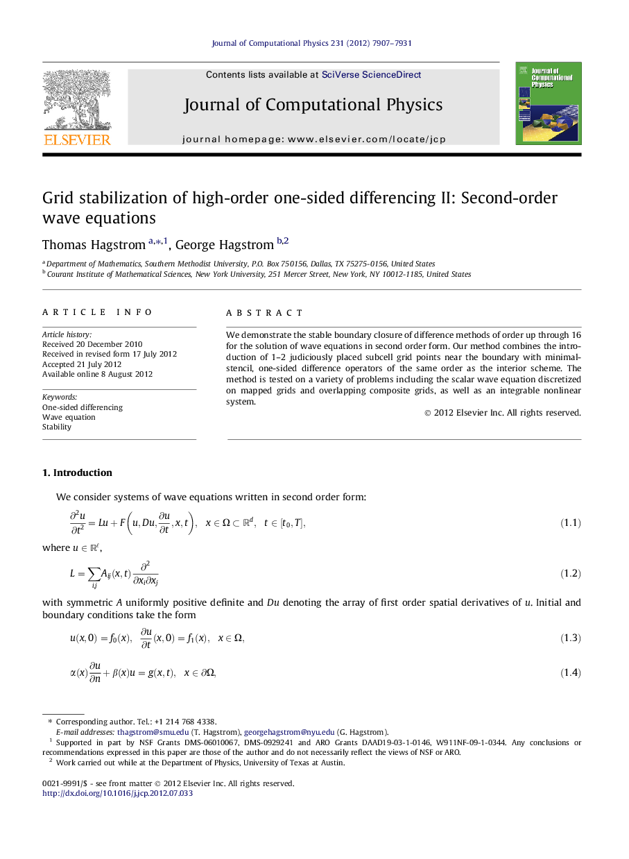 Grid stabilization of high-order one-sided differencing II: Second-order wave equations