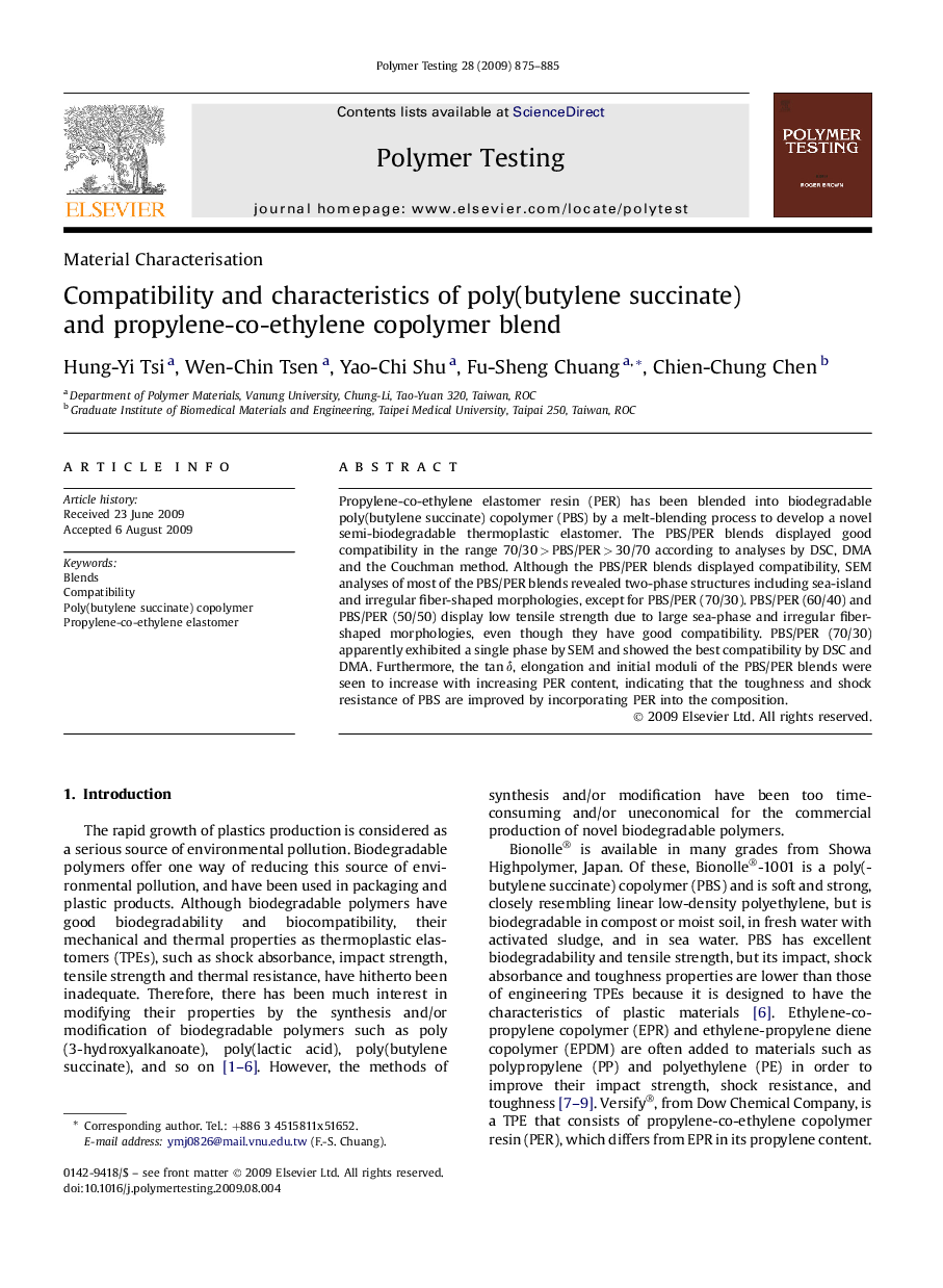 Material CharacterisationCompatibility and characteristics of poly(butylene succinate) and propylene-co-ethylene copolymer blend