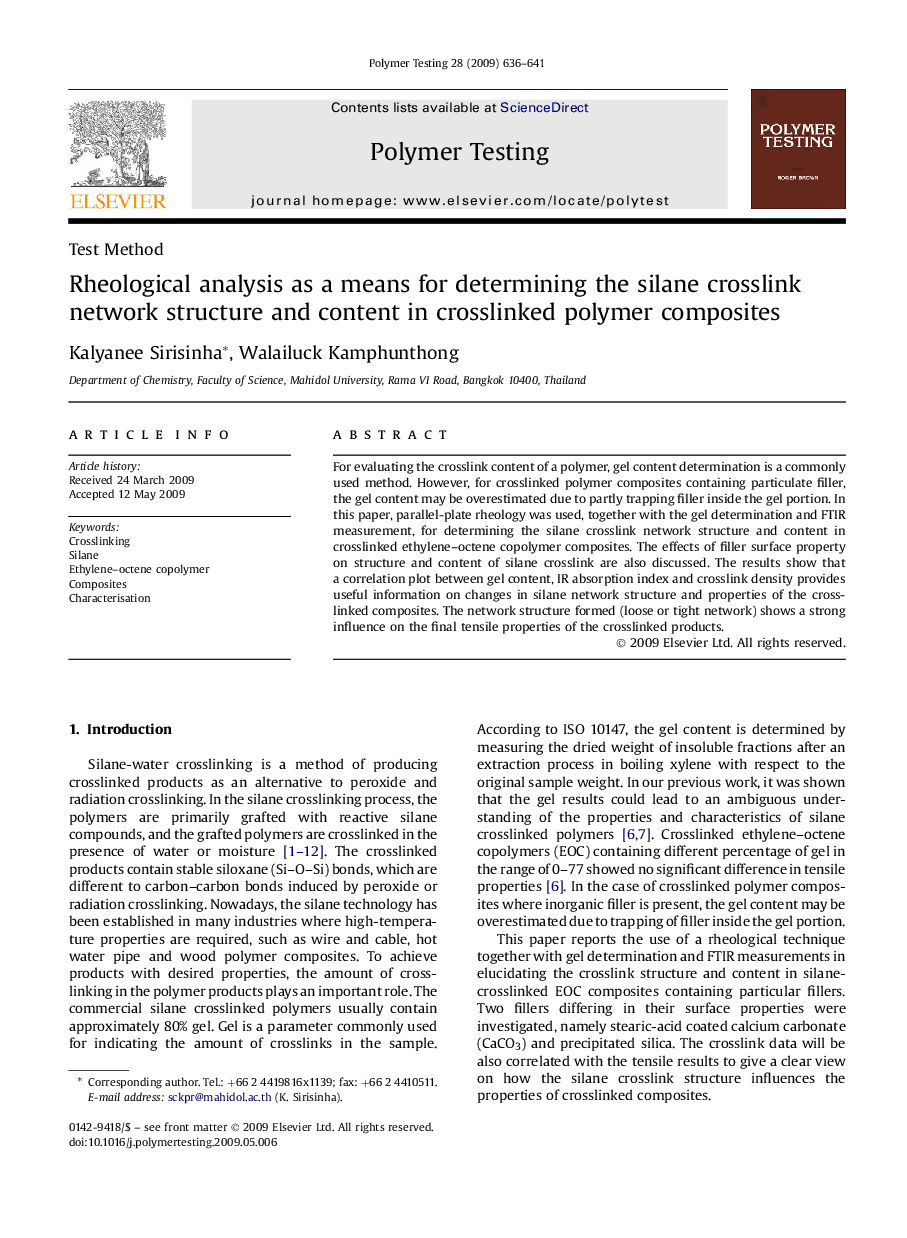 Rheological analysis as a means for determining the silane crosslink network structure and content in crosslinked polymer composites