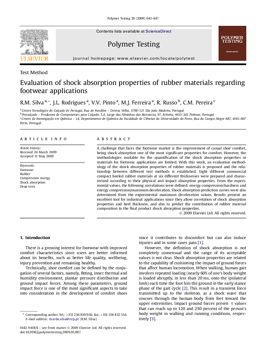 Evaluation of shock absorption properties of rubber materials regarding footwear applications