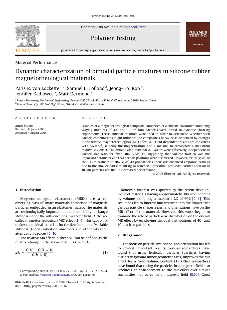 Dynamic characterization of bimodal particle mixtures in silicone rubber magnetorheological materials