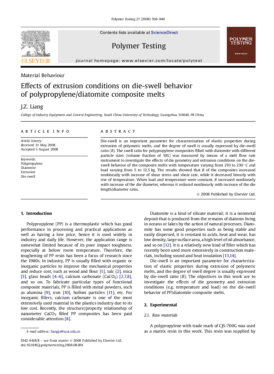 Effects of extrusion conditions on die-swell behavior of polypropylene/diatomite composite melts