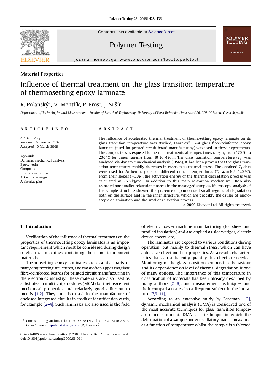 Influence of thermal treatment on the glass transition temperature of thermosetting epoxy laminate