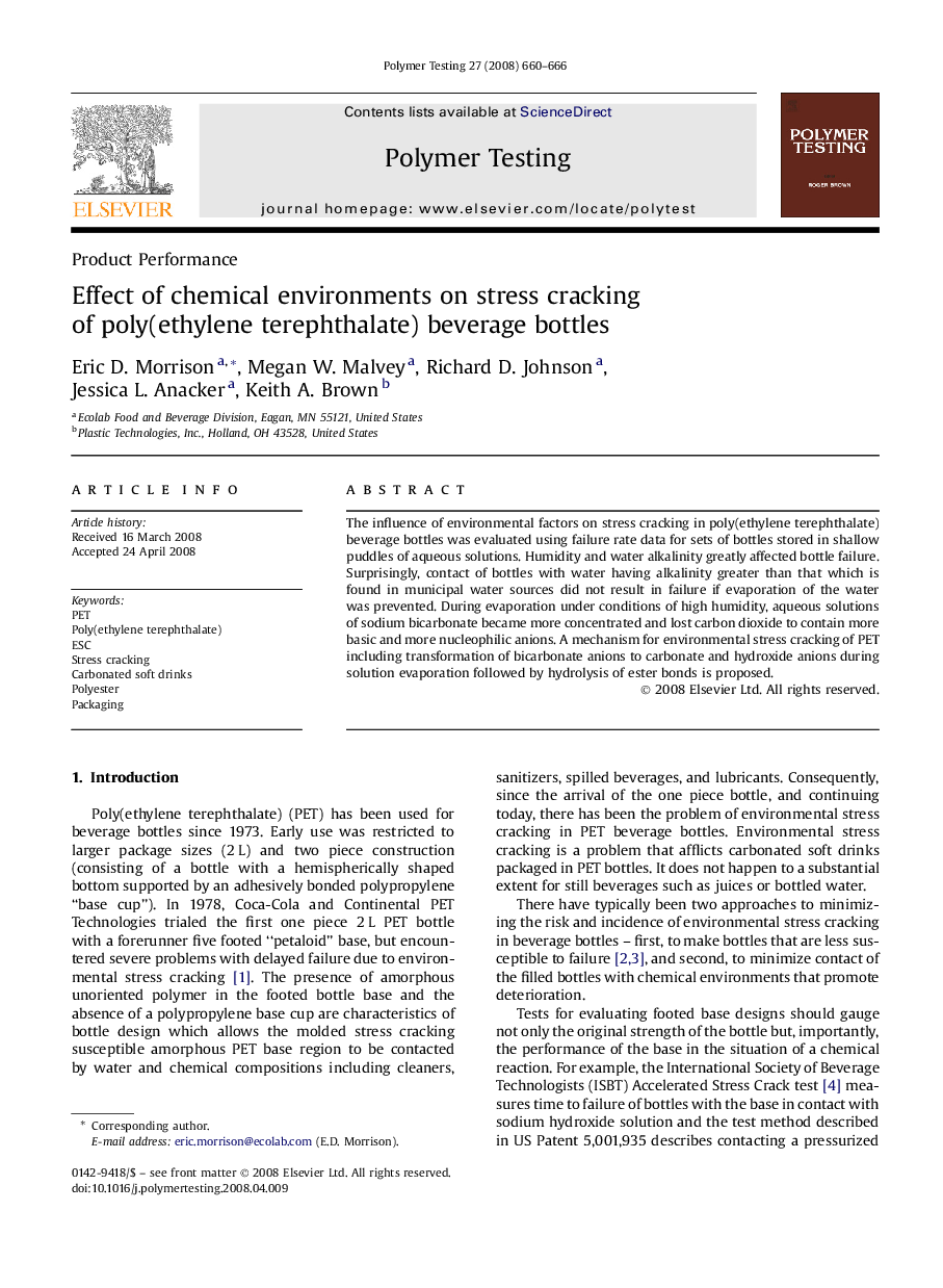 Effect of chemical environments on stress cracking of poly(ethylene terephthalate) beverage bottles