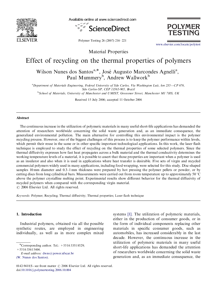 Effect of recycling on the thermal properties of polymers