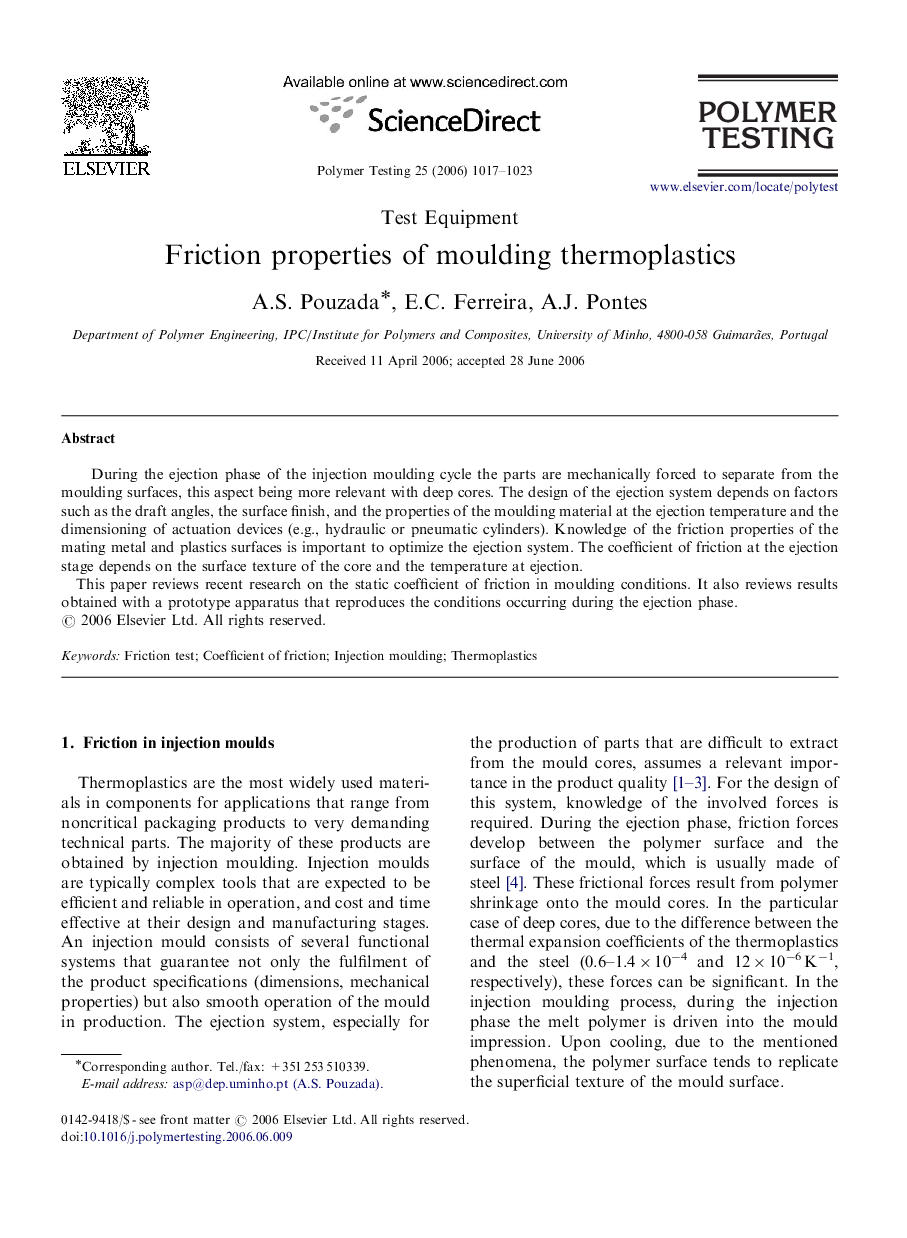 Friction properties of moulding thermoplastics