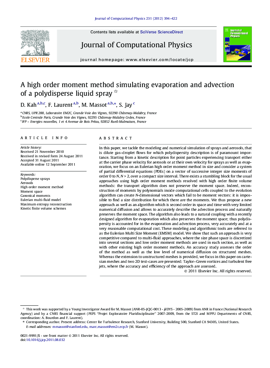 A high order moment method simulating evaporation and advection of a polydisperse liquid spray 