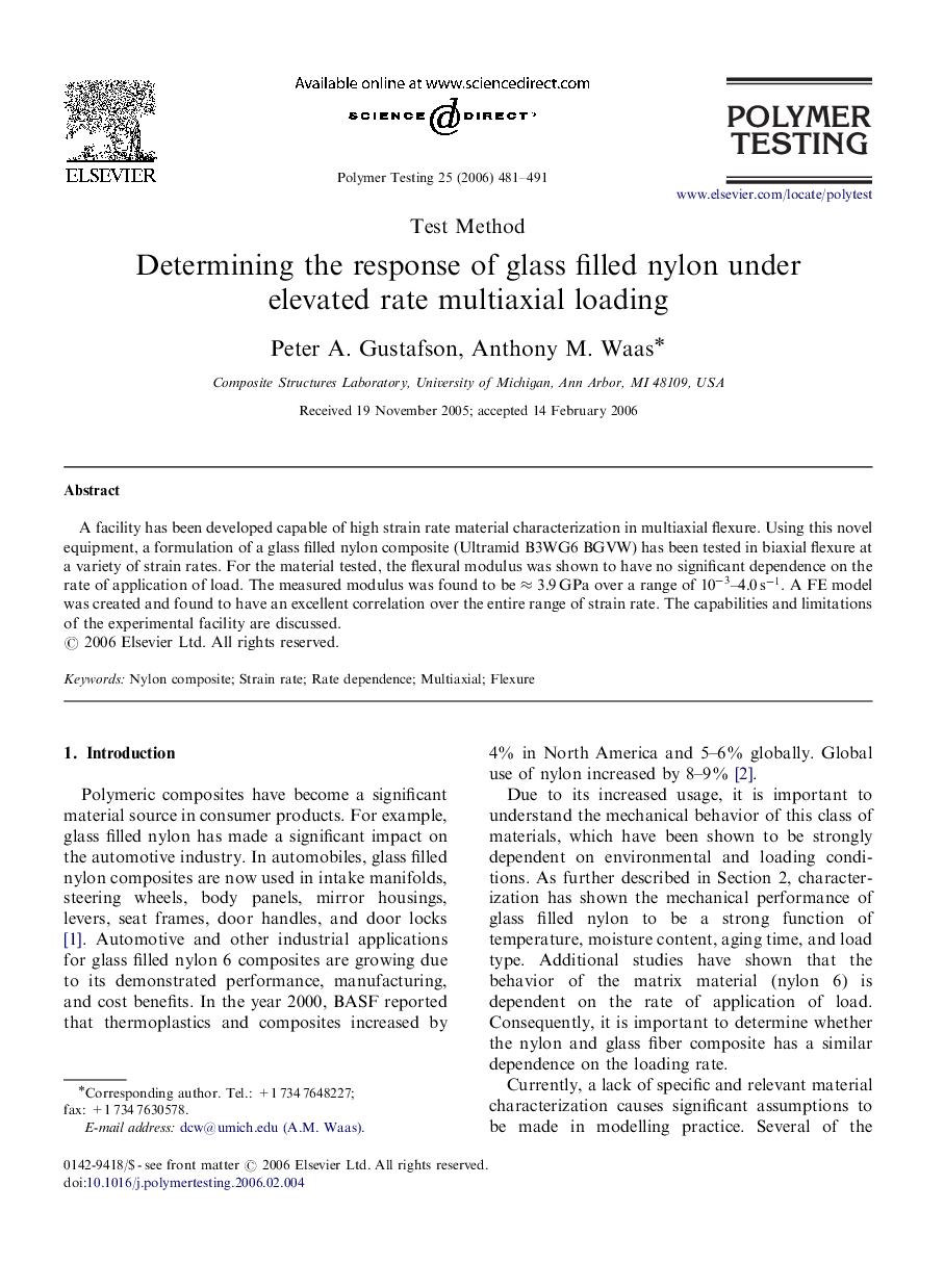 Test MethodDetermining the response of glass filled nylon under elevated rate multiaxial loading