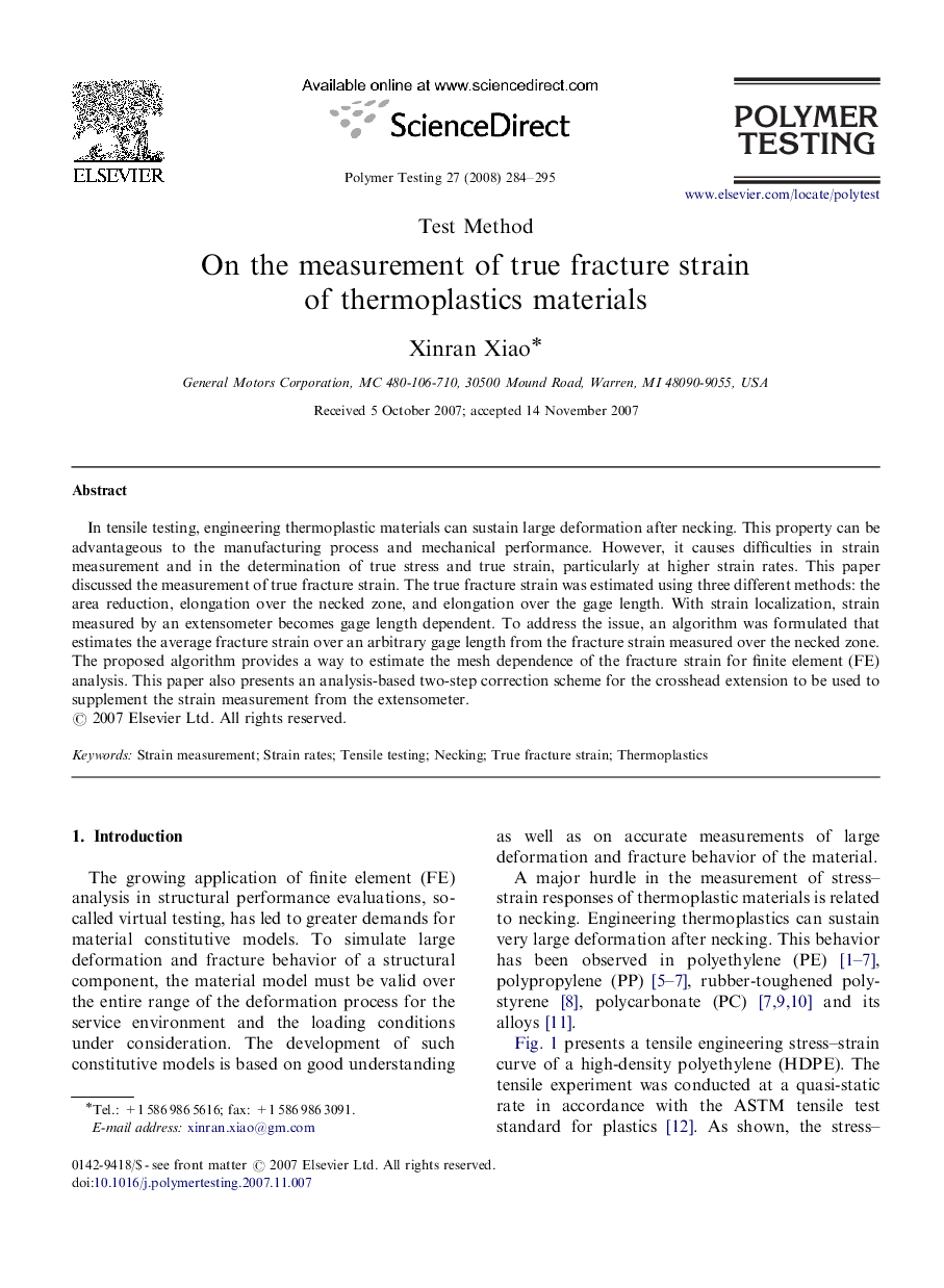 Test MethodOn the measurement of true fracture strain of thermoplastics materials