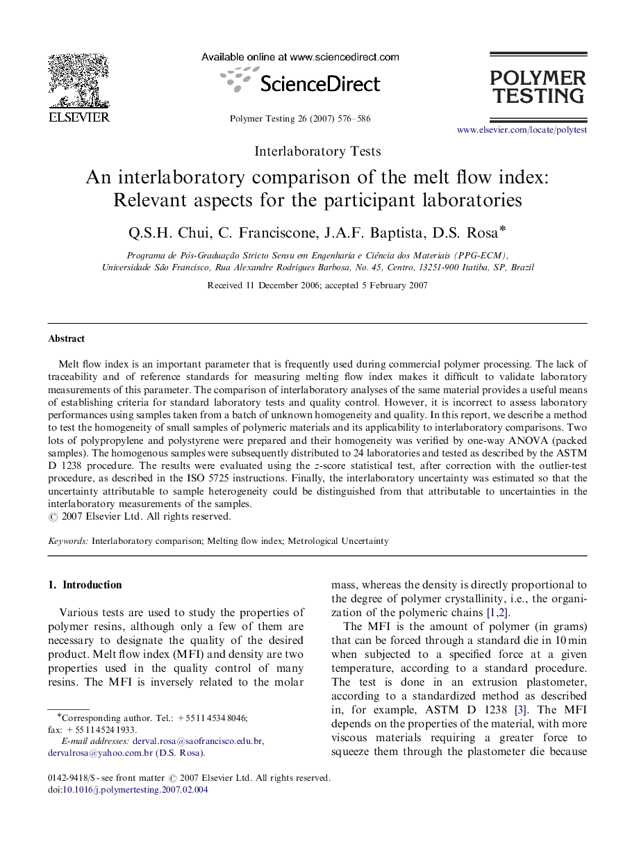 An interlaboratory comparison of the melt flow index: Relevant aspects for the participant laboratories