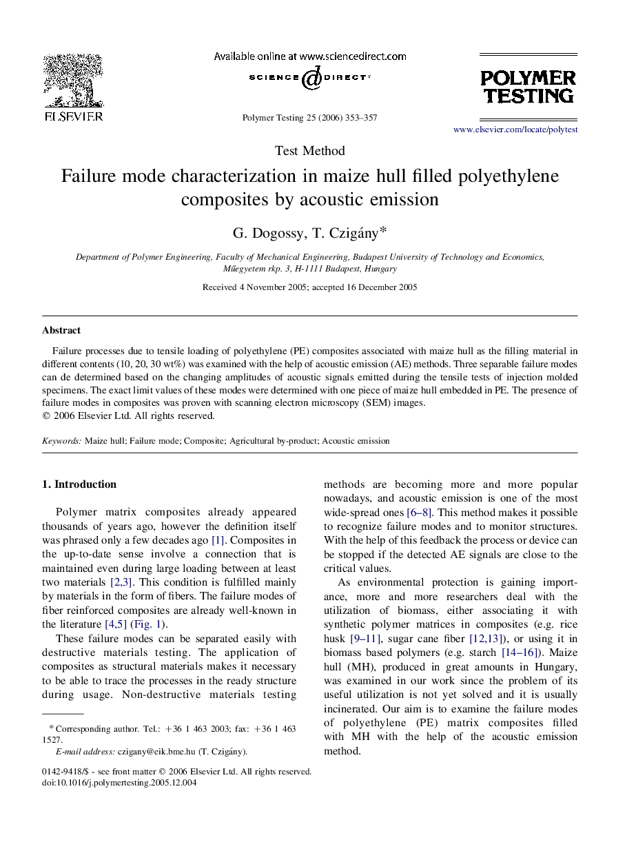 Failure mode characterization in maize hull filled polyethylene composites by acoustic emission