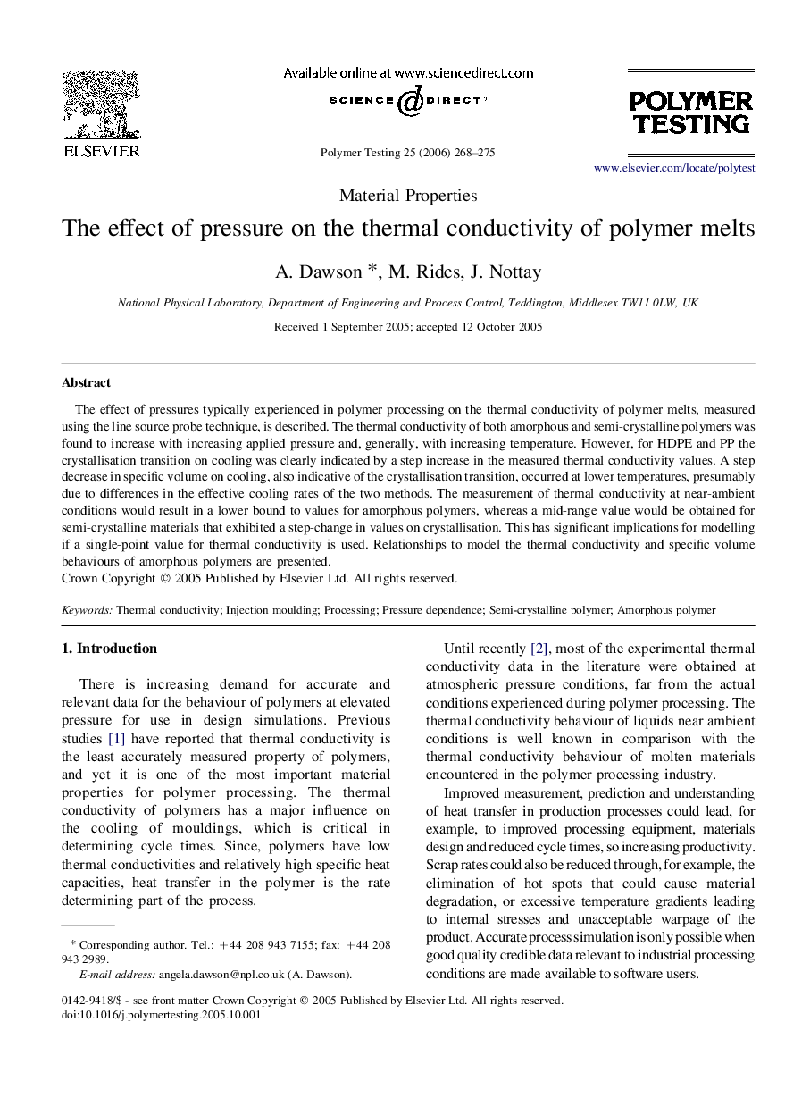 Material PropertiesThe effect of pressure on the thermal conductivity of polymer melts