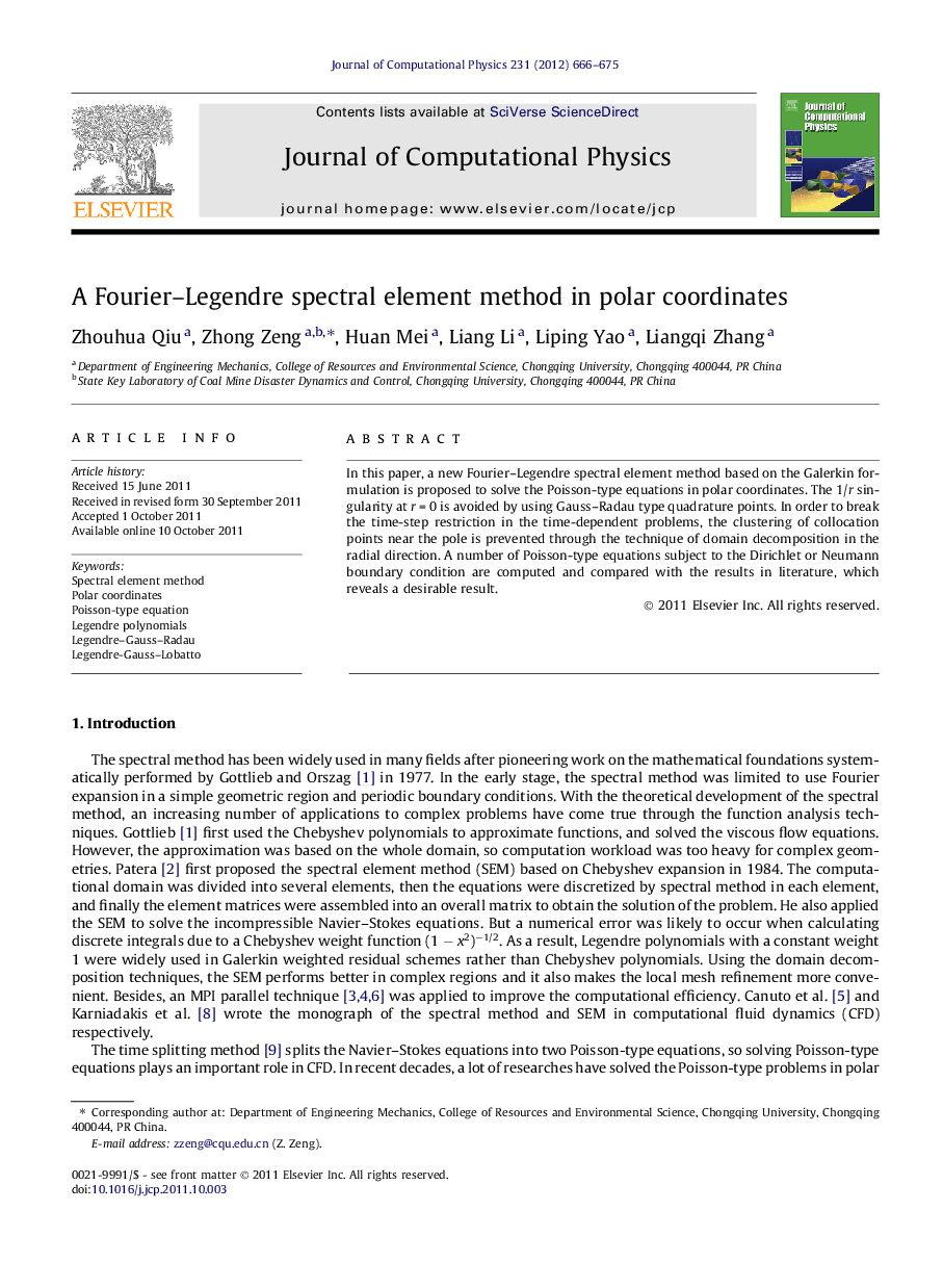 A Fourier–Legendre spectral element method in polar coordinates