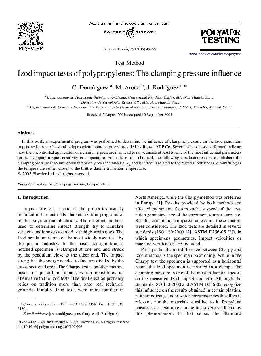 Izod impact tests of polypropylenes: The clamping pressure influence