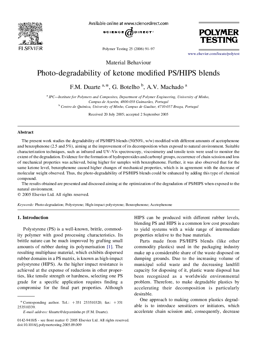 Material BehaviourPhoto-degradability of ketone modified PS/HIPS blends